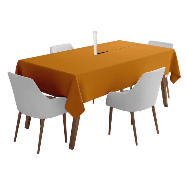 Vargottam Indoor/Outdoor Tablecloth 58" x 120" Inch Rectangular Tablecloth with Umbrella Hole & Zipper, Waterproof Patio Table Cloths, Spring/Summer Table Covers for Backyard /BBQs - Mustard Yellow