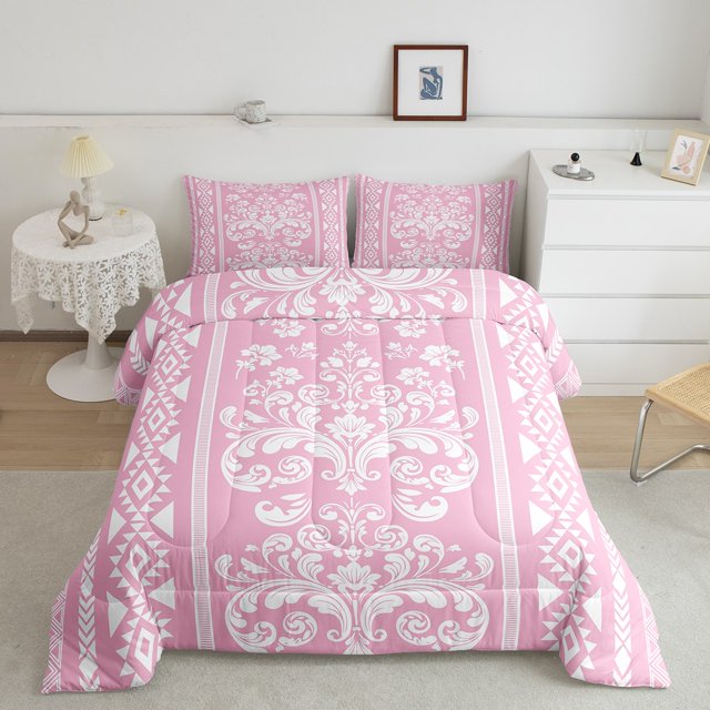 Erosebridal Ensembles de Couette à Fleurs Damassées Roses Format Simple, Couettes et Duvets Rétro Boho, Déco Hippie Mandala, Réversible