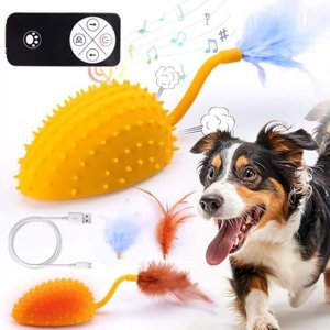 Jouets interactifs pour chiens, Jouet de chien à télécommande avec queue de plume et chargeur, Jouets de chien amusants pour petits chiens moyens en plein air et en intérieur, Joueurs de chien pour les garder occupés Citron jaune citron