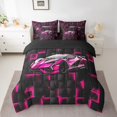 thumbnail image 2 of Erosebridal Ensemble de Literie Voiture de Sport Cool Taille Simple, Ensemble de Couette Voiture de Course avec Draps, Décor Géométrique Carré, Réversible 7 Pcs, 2 of 5