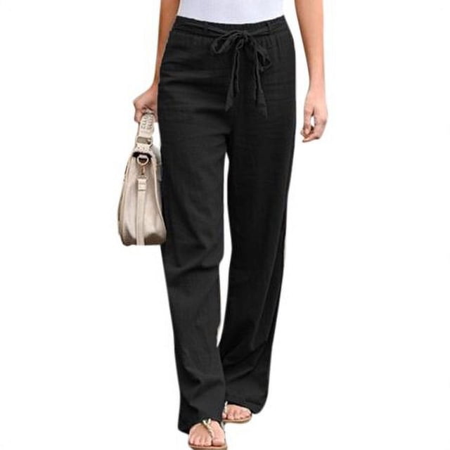 Pantalon Droit en Coton et Lin pour Femmes, Été, Décontracté, Long, Grande Taille