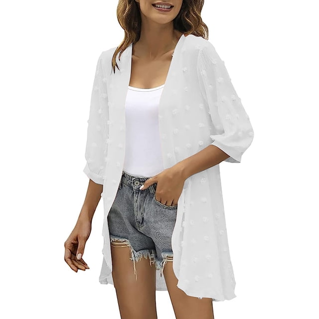 CEHVOM Hauts Décontractés pour Femmes à Couleur Unie à Manches Trois Quarts Blouse Cardigan Liquidation