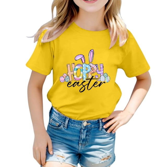 4t Fille Tout-Petit Extra Large Enfant Filles Pâques Mignon Graphique Col Rond Manches Courtes T-Shirt Décontracté d'Été