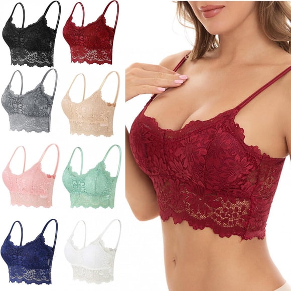 Pisexur Lace Bralettes for Women Bralette Padded Lace Bandeau Bra