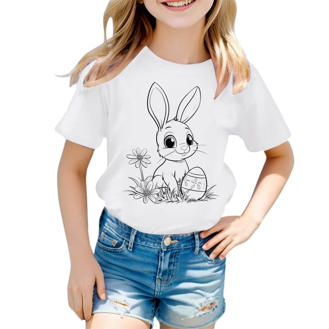 Chandail de Pâques à Colorier pour Tout-Petit Garçon, T-Shirts à Manches Courtes d'Été, Hauts à Col Rond, T-Shirts Basiques, Hauts pour Garçon, Taille 5T