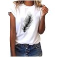 thumbnail image 1 of EGNMCR T-Shirts pour Femmes Mode Femmes T-Shirt à Manches Courtes Imprimé Plume Haut Décontracté Tee Blouse, 1 of 3