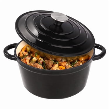 Hawsaiy 4.5 QT Enameled Cast Iron Dutch Oven with Lid, Nonstick Cookware for Baking, Roasting, Braising & Cooking, Dual Handles, Black