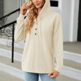 thumbnail image 4 of Yuyuzo Womens Fall Sweatshirts Drawstring V Neck Buttons Long Sleeve Textured Knit Pullover Tops, 4 of 7