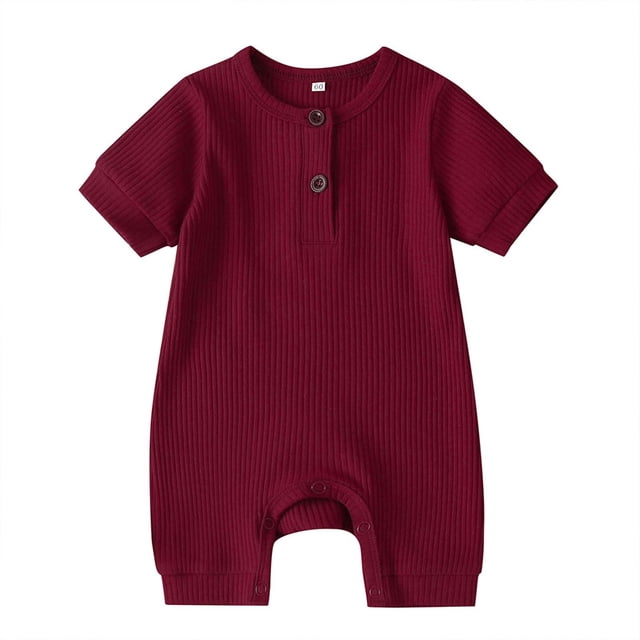 Plebaso Baby Girls Boys Summer Jumpsuit Botton Short Sleeve Round Neck Cute Solid Color Shorts Rompers