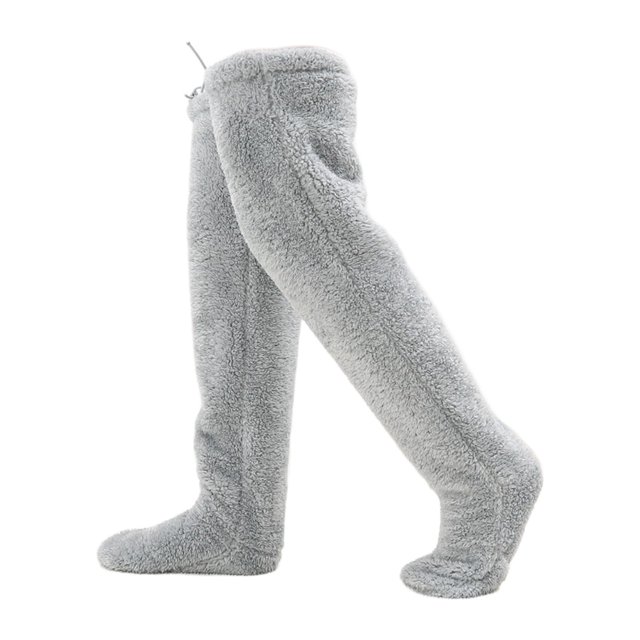 GUOOL over Knee High Fuzzy Protection Thick Warm Leg Cover Super Soft Thigh High Socks Light Gray