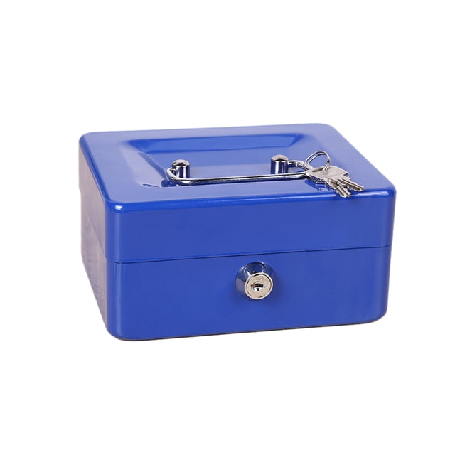 ZheElen Lightweight Portable Metal Money Box - Cash Safe And Organized Easy To Money Box With Double Layer blue 1Set