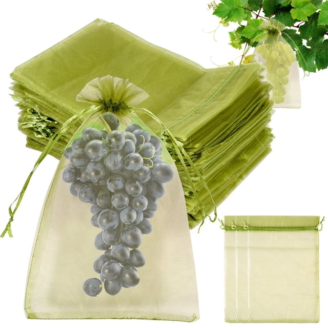 100 Pcs Sacs de Protection pour Fruits, Sacs en Filet de Jardin en Organza à Maille Fine avec Cordon, Sac à Fruits en Maille Respirant et Réutilisable