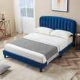 thumbnail image 1 of Intexca Full Size Velvet Bed Frame, Adjustable Headboard, Wood Slats (Blue), 1 of 5