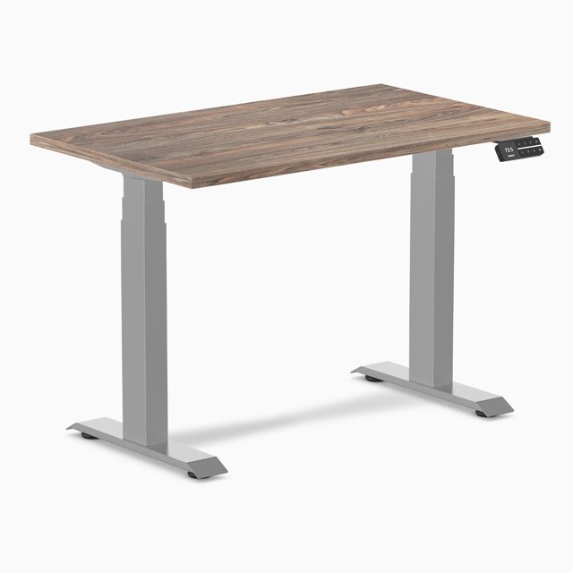Desky Dual Mini Sit Stand Desk - Natural Walnut / 40 x 24 inches / Grey