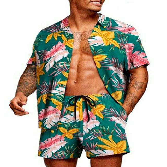 Stylish Matching Set Men‘s Printed Shirt and Shorts for Hawaii