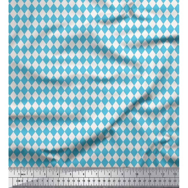 Soimoi Blue Poly Georgette Fabric Diamond Geometric Print Fabric by the Yard 52 Inch Wide