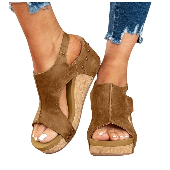 Women's Orthopedic Wedge Sandals Open Toe Platform Heels Adjustable Ankle Strap Wedges for Daily Casual Summer Outdoor Vacation Brown Size 9