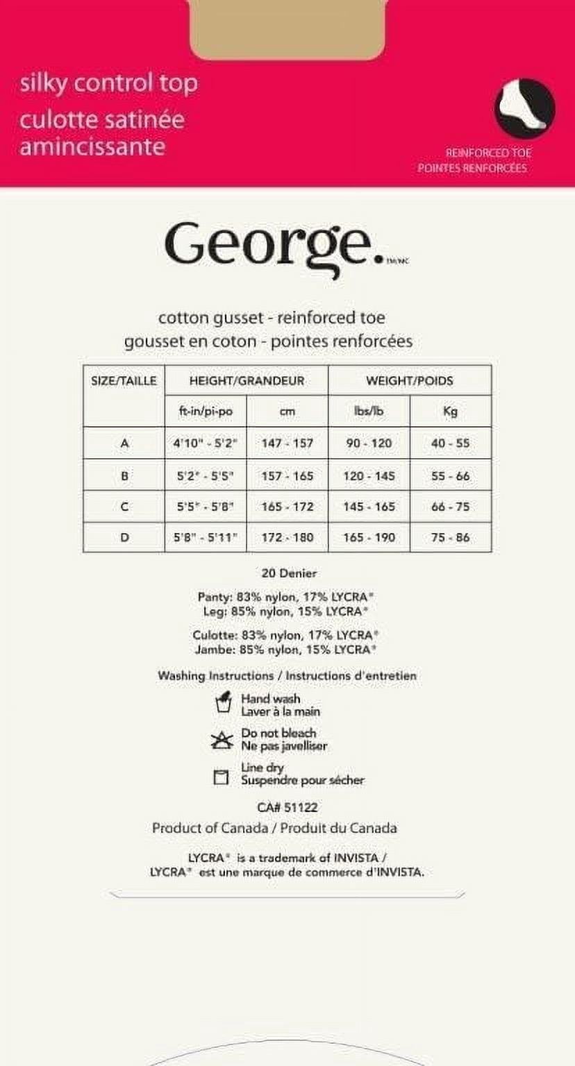 George Women's' Silky Control Top Pantyhose