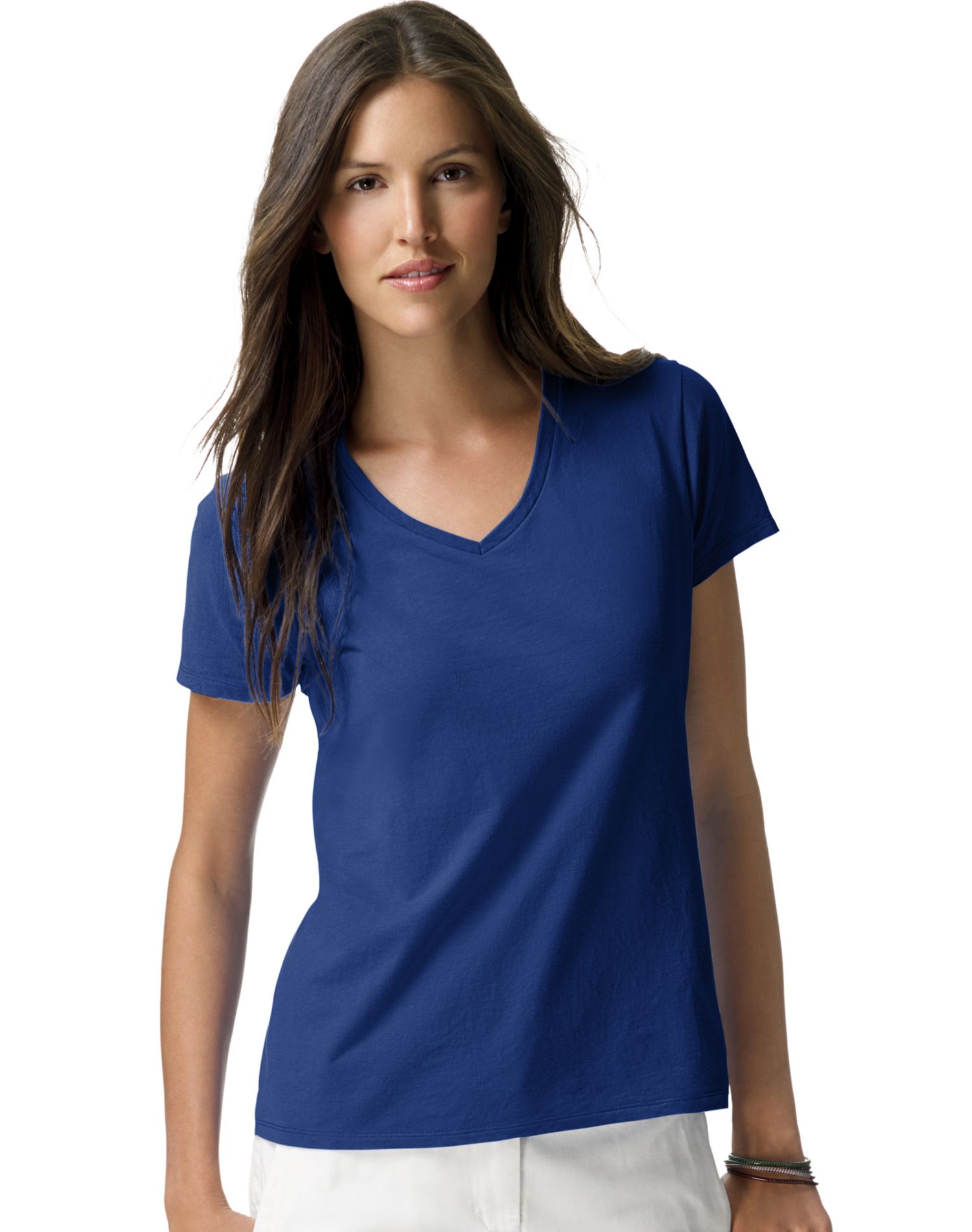 Hanes T-Shirt à Col en V Nano-T pour Femmes, P, Bleu Royal Foncé