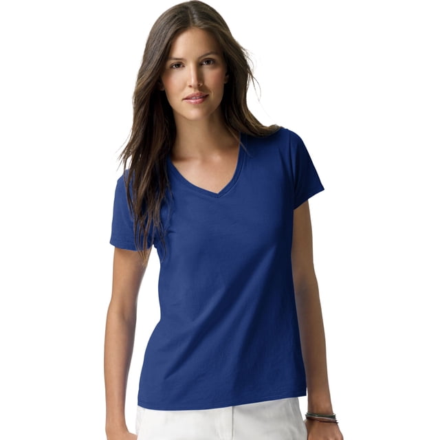 Hanes Womens Nano-T V-Neck T-Shirt, S, Deep Royal