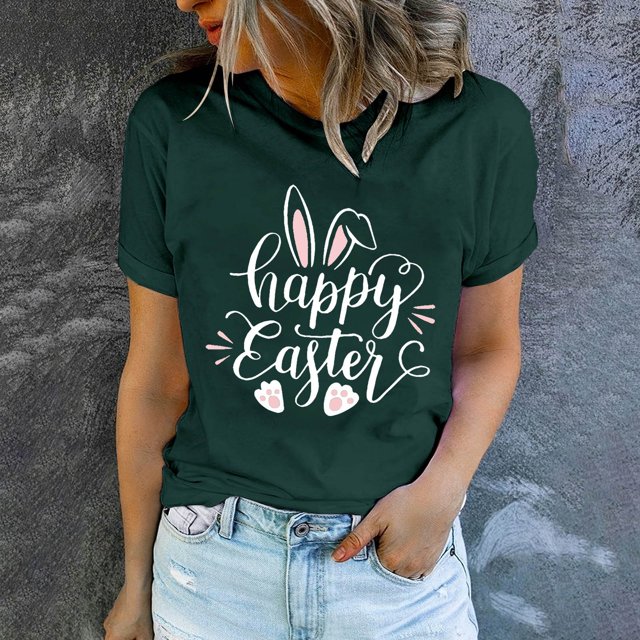 EGNMCR Chandail de Pâques à Manches Courtes pour Femmes, Imprimé de Pâques, T-shirt à Col Rond pour Femmes, Mode, Confortable, Haut pour Femmes, Haut/chemise à Manches Courtes à Col Rond, T-Shirts pour Femmes