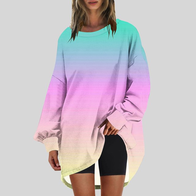 RXIRUCGD Womens Oversized Crewneck Sweatshirt Printed Long Sleeve Tunic Tops, Multicolor, Size: M