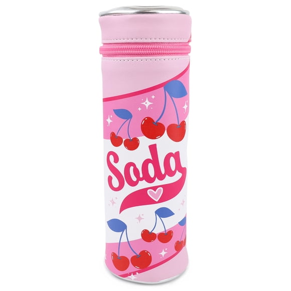 Pen+Gear Étui à crayons fantaisie en forme de canette de soda aux cerises, PU multicolore, fermeture à glissière rose, l’école primaire et au premier cycle du secondaire