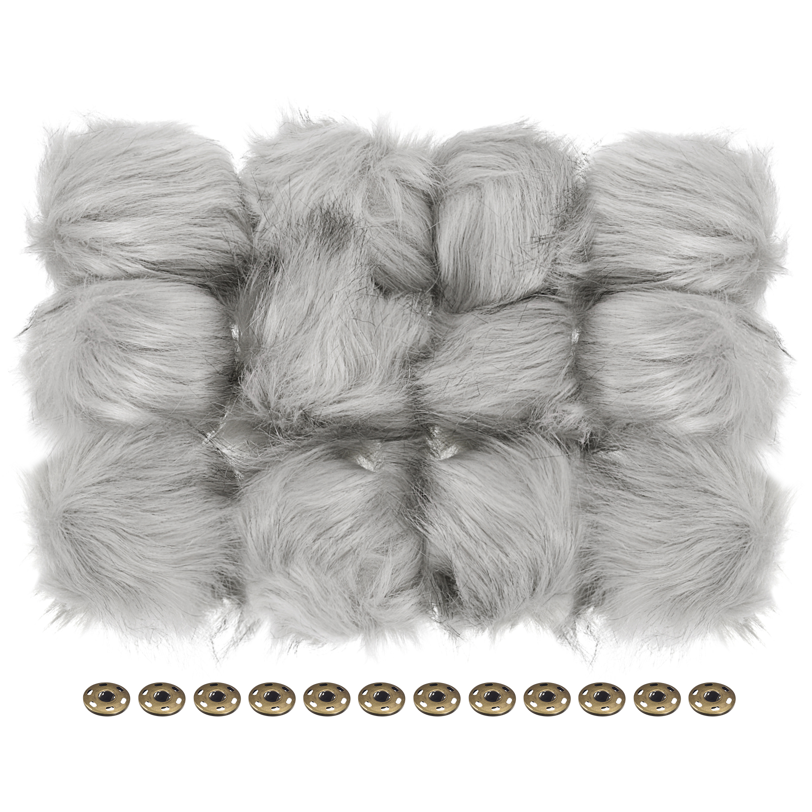 Unique Bargains Fluffy Soft Faux Fur Pom Poms for Hats with Snap Button, Grey 12Pack