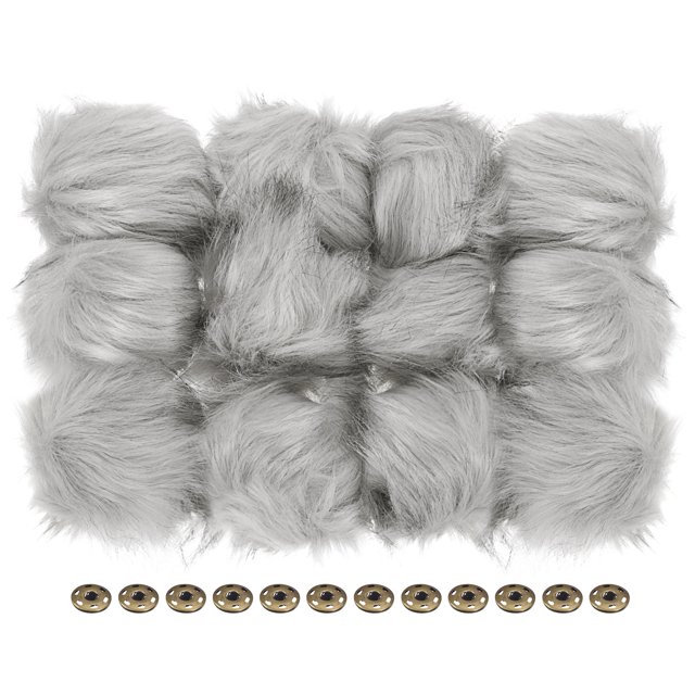 Unique Bargains Fluffy Soft Faux Fur Pom Poms for Hats with Snap Button, Grey 12Pack