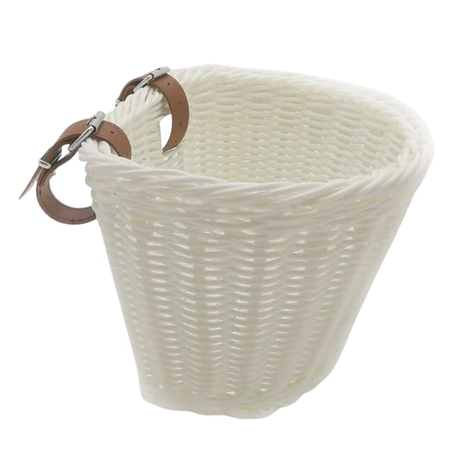 Almencla Kids Bike Basket Front Handlebar Basket Handwoven Multi Purpose Fits Most Bikes White