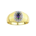 thumbnail image 1 of RYLOS Men's Rings 14K Yellow Gold Classic Halo Of  Diamonds 7X5MM Oval Gemstone Ring Alexandrite June Birthstone Rings For Men Size 10, 1 of 7