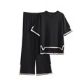 thumbnail image 1 of Ensembles Assortis de Détente pour Femmes, T-Shirts à Manches Courtes à Col Rond, Pantalons Amples à Jambes Larges, Pyjamas, Ensembles de PJs, Vêtements d'Été pour Femmes, 1 of 7