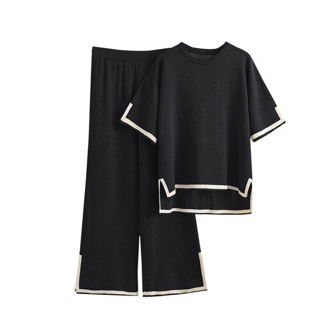 Ensembles Assortis de Détente pour Femmes, T-Shirts à Manches Courtes à Col Rond, Pantalons Amples à Jambes Larges, Pyjamas, Ensembles de PJs, Vêtements d'Été pour Femmes