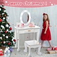 thumbnail image 3 of Girls' Vanity Table and Chair Set, Kids Makeup Dressing Table with Lights & Wood Makeup Playset, 3 of 9