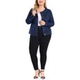 thumbnail image 2 of GRACE & GRANDEUR Juniors Plus Size Outfits Jean Long Sleeves Collarless Denim Jacket, 2 of 6
