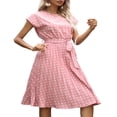 thumbnail image 4 of MesaSe Femmes Robes d'Été Boho Points Midi Manches Courtes Robe Décontractée avec Ceinture Vacances Robe de Soleil Noir XL, 4 of 6