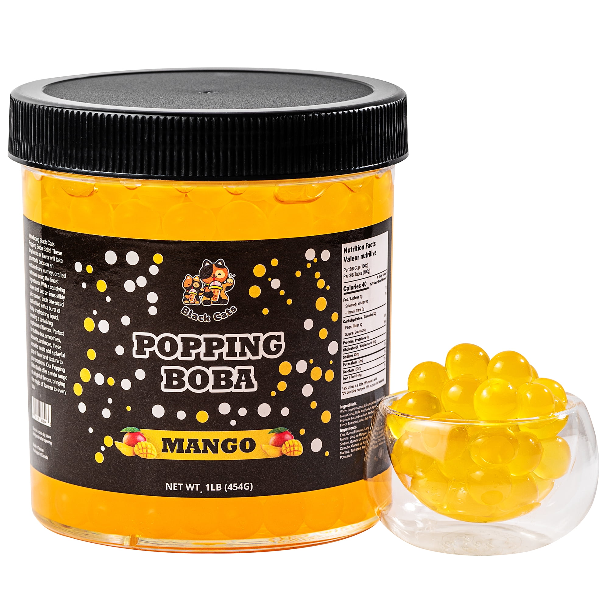 Black Cats Popping Boba Pearls | Mango Flavor | 1LB (454g