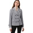 thumbnail image 3 of INSPIRE CHIC Women's Winter Worsted Notched Lapel Double Breasted Short Peacoat, 3 of 7