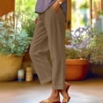 thumbnail image 2 of Dealovy Womens Cotton Linen Pants Plus Size Elastic High Waisted Solid Color Lightweight Summer Trousers, 2 of 6