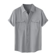 thumbnail image 3 of lcziwo Button Down Lapel Shirts for Men Summer Lightweight Linen Tops with Pockets Casual Short Sleeve Solid Color Basic Blouses Limited Time Deal,Gray,XL, 3 of 8