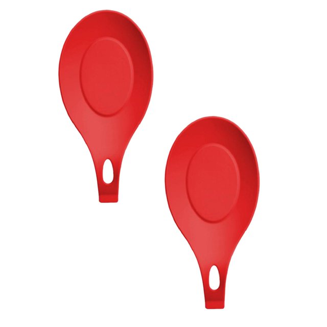 Oleegame 2PC Stainless Steel Cutlery Set Silicone Spoon Mat High Temperature Placemat Tray Kitchen Tool Red