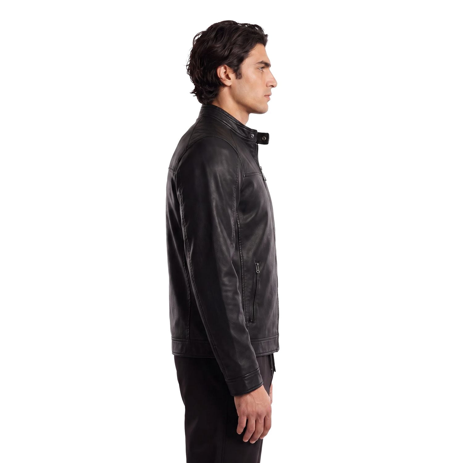 Dark Black Men's Vegan Leather Moto Jacket