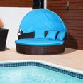 thumbnail image 2 of Outsunny Chaise Longue de Patio avec Canapé-Lit Rond Coussiné 4 Pcs Bleu, 2 of 10