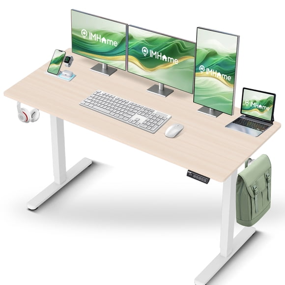 IMGadgets Bureau Debout Électrique Réglable / 55 Pieds' x 24 Pieds' Grand Espace de Travail avec 2 Crochets / Bureau Ergonomique Assis-Debout / Résistant aux Égratignures et Imperméable / Bureau à Hauteur Réglable pour le Travail et la Maison