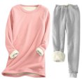thumbnail image 1 of Pisexur Ensembles 2 Pcs pour Femmes Ensembles de Pyjama en Molleton Chaud pour Femmes 2 Pcs Chandail à Col Rond Pantalon de Pyjama Ample Vêtements de Détente Décontractés Tenues d'Hiver Surdimensionnées Grande Taille P-5TG, 1 of 2