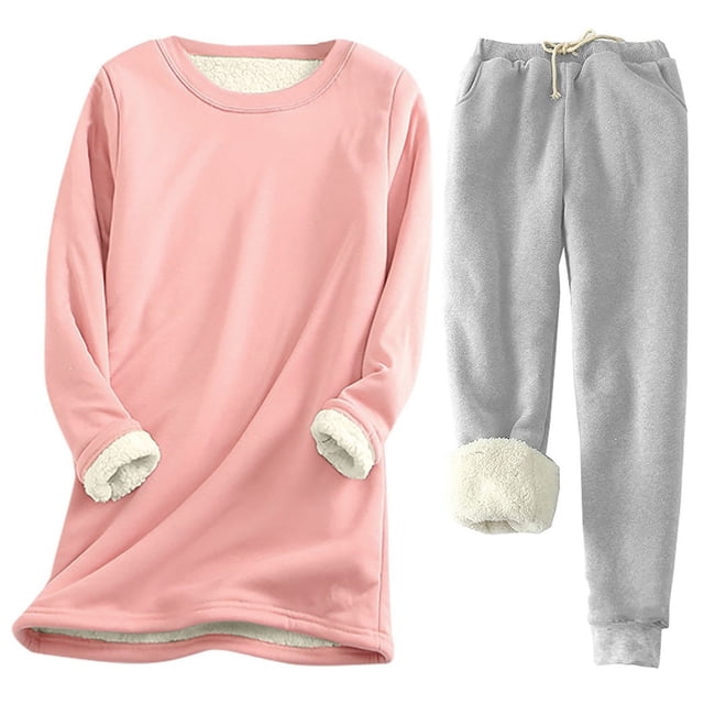 Pisexur Ensembles 2 Pcs pour Femmes Ensembles de Pyjama en Molleton Chaud pour Femmes 2 Pcs Chandail à Col Rond Pantalon de Pyjama Ample Vêtements de Détente Décontractés Tenues d'Hiver Surdimensionnées Grande Taille P-5TG