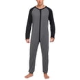 thumbnail image 3 of Men Assorted Color One-piece Pajama, Long Sleeve Round Collar Button Open Front Nightdress, Black/ Grey/ Blue, 3 of 6