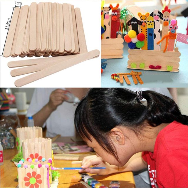 Maoww 400Pcs Colorful Wood Craft Sticks Wooden Ice Cream Sticks for Hand DIY Craft