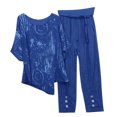 thumbnail image 2 of Ensembles Assortis pour Femmes Imprimé Col Ras du Cou Manches Courtes Chandail à Enfiler Hauts + Pantalon Ensemble de Pantalons Ensembles d'Été pour Femmes en Liquidation, 2 of 6