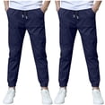 thumbnail image 3 of Hurxie Deals 2Pc Boys Cargo Pants Cotton Linen Drawstring Sweatpants Navy,11 Year, 3 of 7